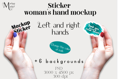 Sticker Mockup. Woman hand Sticker Mockup PSD file.