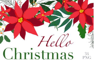 Christmas flowers PNG sublimations, Christmas Clipart