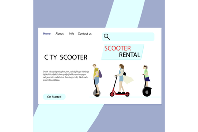 City scooter rental landing page. Vector electrical rental