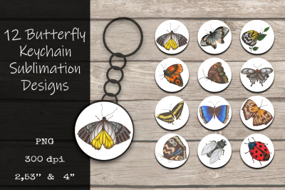 12 Butterfly Keychain Sublimation Designs