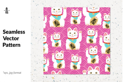 Japanese lucky cat seamless pattern