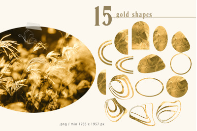 Gold foil abstract digital shapes clipart - 15 png files