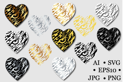 set of hearts for sublimation with Zebra stripe pattern