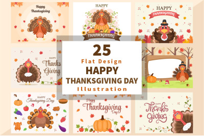 25 Happy Thanksgiving with Cartoon Turkey Vector Illustration