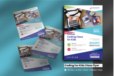 Online Coding Class For Kids Flyer Template
