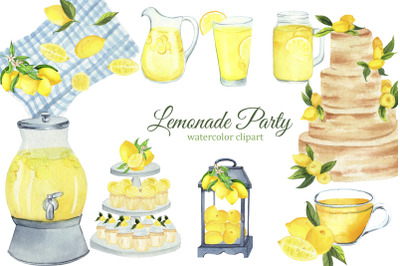 Lemonade Party Watercolor Clipart, Citrus Summer Clip art, Lemonade PN