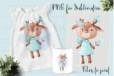 Cute deer sublimation. Design for printing.