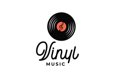 Vinyl Logo - Music Vinyl Record with Treble Clef icon