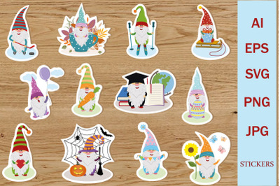 Cute gnomes characters, a set of stickers for printing