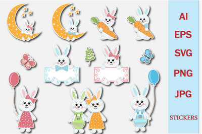 Cute Bunny Characters Sticker Set