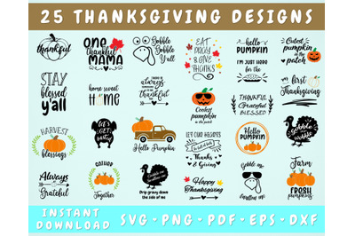 Thanksgiving SVG Bundle, 25 Designs, Thanksgiving Cut Files