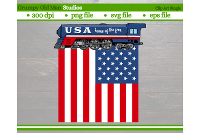 patriotic steam locomotive with USA flag