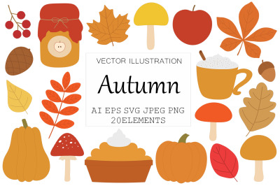 Autumn graphic. Autumn leaves. Autumn SVG. Pumpkin mushrooms