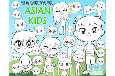 Asian Kids Digital Stamps - Lime and Kiwi Designs