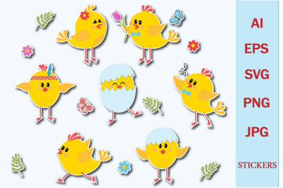 Bundle stickers small cartoon chickens