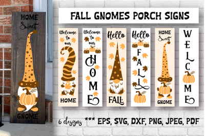 Fall gnomes porch signs bundle. Autumn vertical signs svg.
