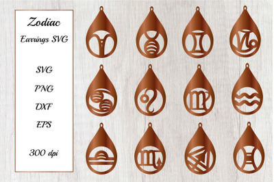 Zodiac Earrings SVG. Earrings Template. Astrology SVG Bundle