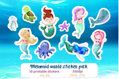 Cute mermaid stickers Printable stickers Kids sticker pack