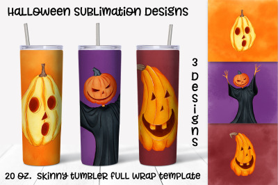 Halloween pumpkins sublimation design. Skinny tumbler wrap design