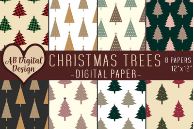 Christmas Trees Digital Papers, Christmas Scrapbooking