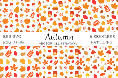 Autumn pattern. Autumn leaves pattern. Pumpkin mushrooms