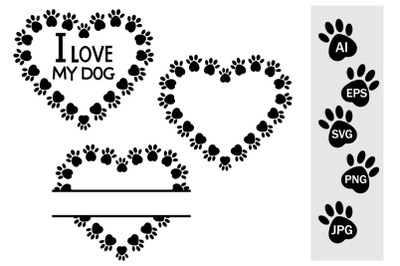 Frame heart shape dog tracks SVG