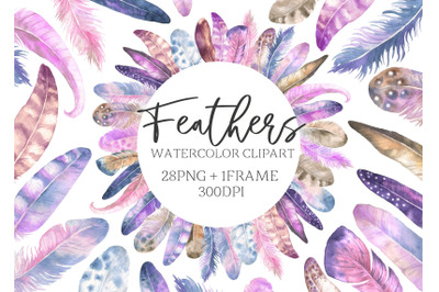 Watercolor Feathers Clipart Boho Feathers frame clip art hand painted