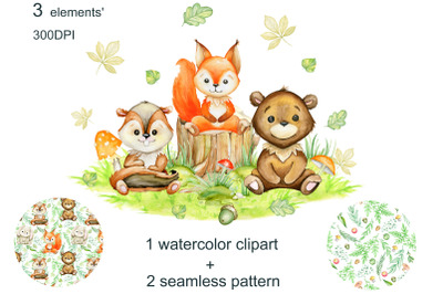 Watercolor Woodland Animals Clipart. Nursery art. woodland printable s