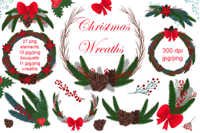 Christmas. Wreath set. Holiday Clipart.