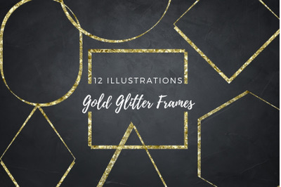 Modern Gold Polygonal Frame Clipart, Gold Glitter Frames