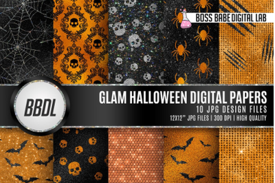 Orange and Black Halloween Foil Digital Papers