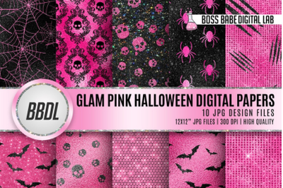 Pink and Black Halloween Foil Digital Papers