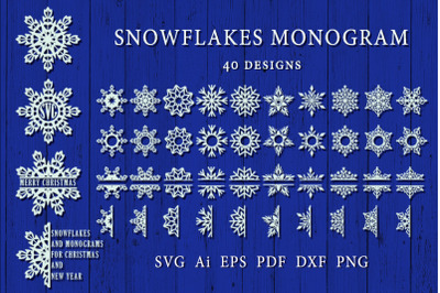 Snowflakes and monograms for Christmas and New Year