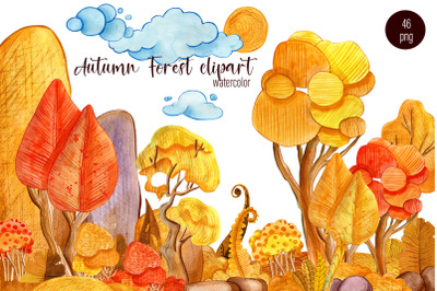 Autumn landscape watercolor clipart