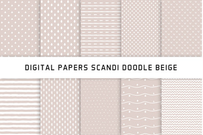 Scandi Doodle Beige Digital Papers Hand drawn Patterns