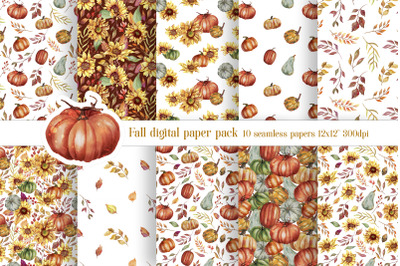 Fall digital paper pack Autumn seamless pattern Pumpkin set