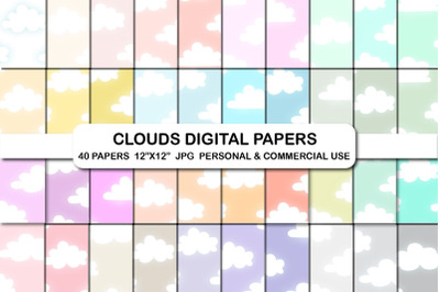 Clouds Sky Digital Papers Cloudy Sky Light Soft Colors Paper