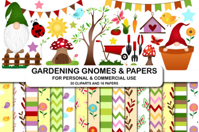 Garden Gnomes and Digital Papers Clipart