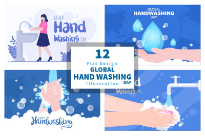 12 Washing Hands For Prevent Covid 19 Vector