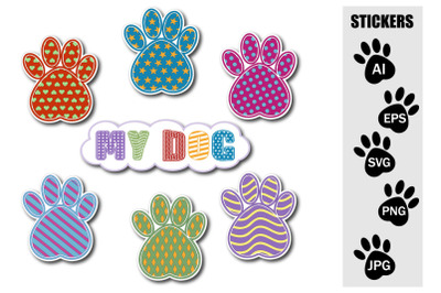 Set of Dog Trail stickers with SVG ornament