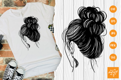 Messy Hair SVG, Beauty Woman In Messy Bun Svg