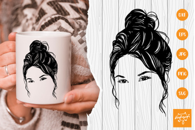 Messy Hair SVG, Beauty Woman In Messy Bun Svg