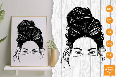 Messy Hair SVG, Beauty Woman In Messy Bun Svg