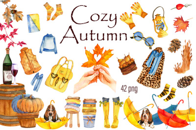 Autumn Watercolor Clipart, Fall cozy