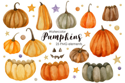 Watercolor pumpkins clipart