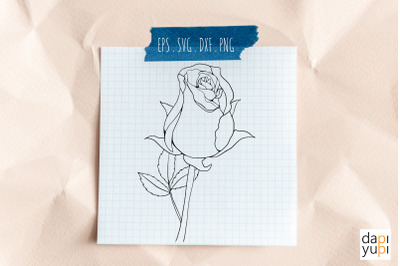 Single Rose Line Art SVG Graphic Floral Clipart