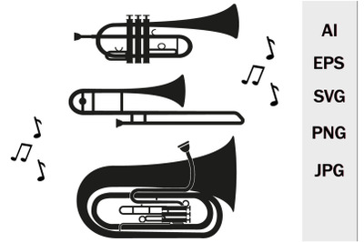 Set of wind Musical instruments svg