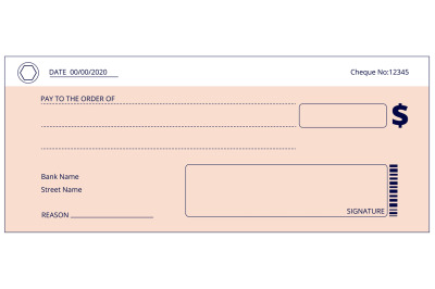 Bank check. Blank business checks, money donation cheque. Empty checkb