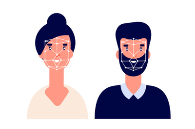 Id system. Facial identification, flat biometric technology. Face reco