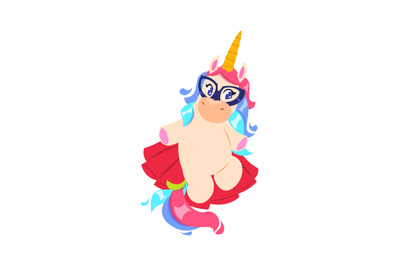 Fashion unicorn. Isolated little pony with rainbow tail in glasses and